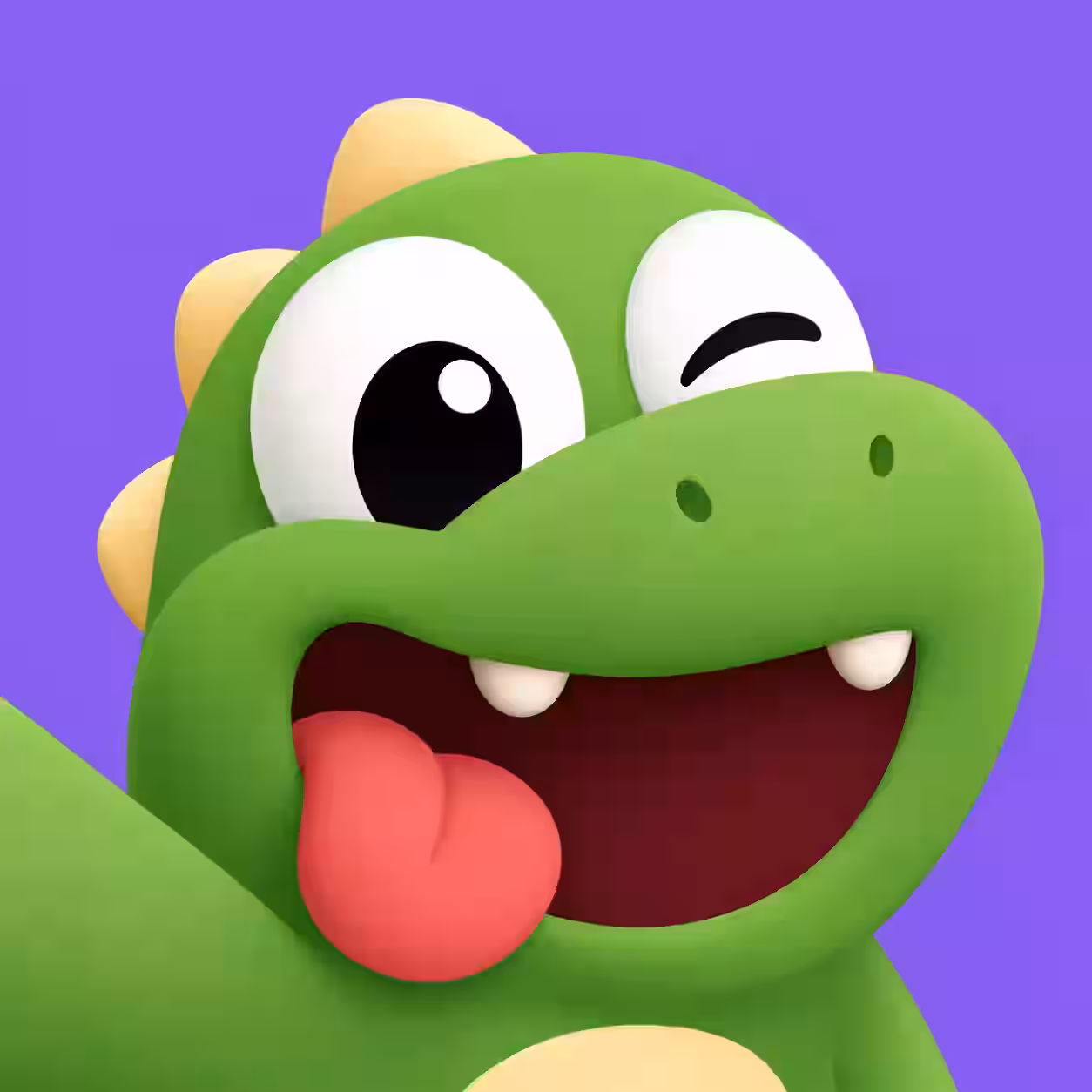 Cute green dinosaur winking with its tongue out in a funny cartoon style.