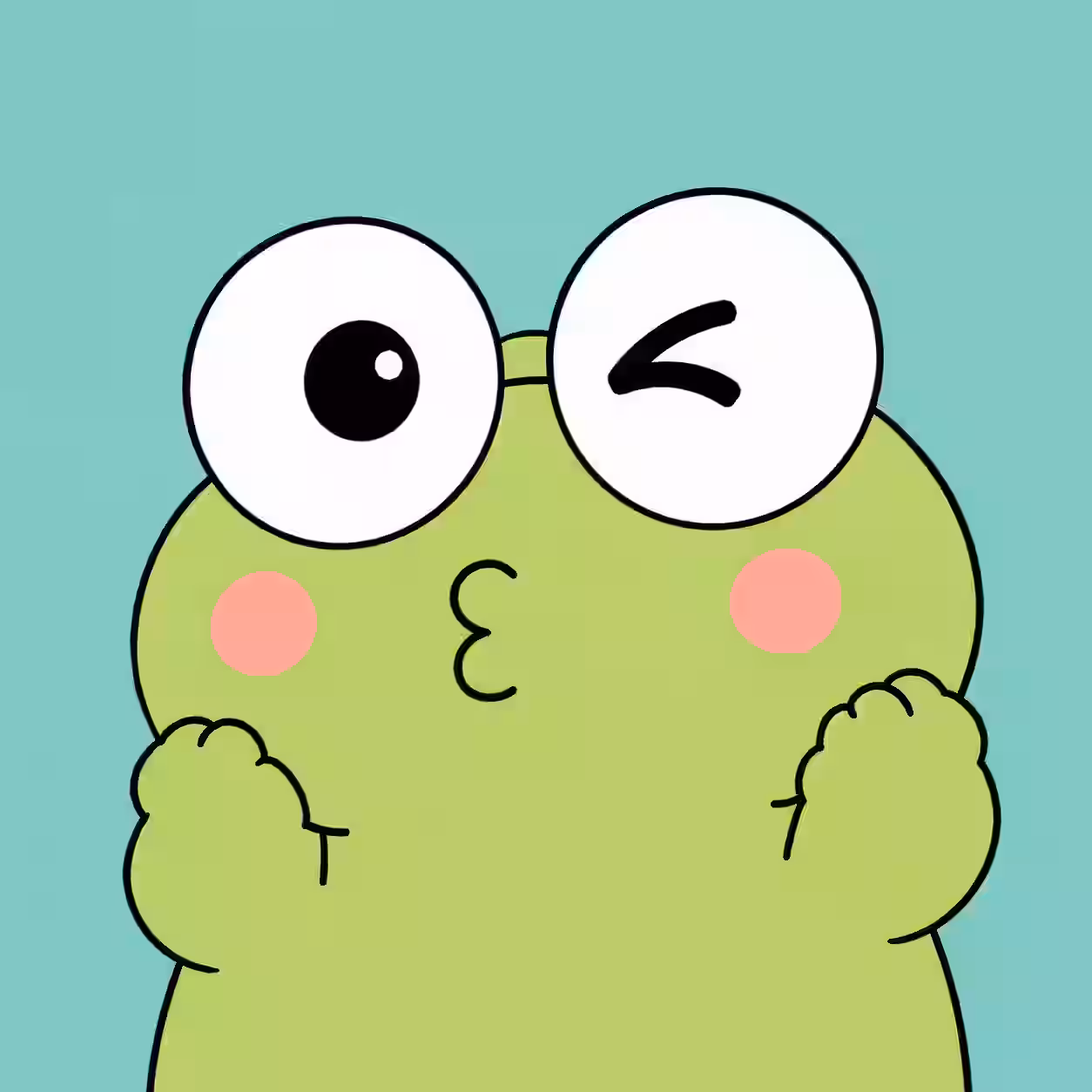 Cute cartoon frog profile picture winking and blowing a kiss.
