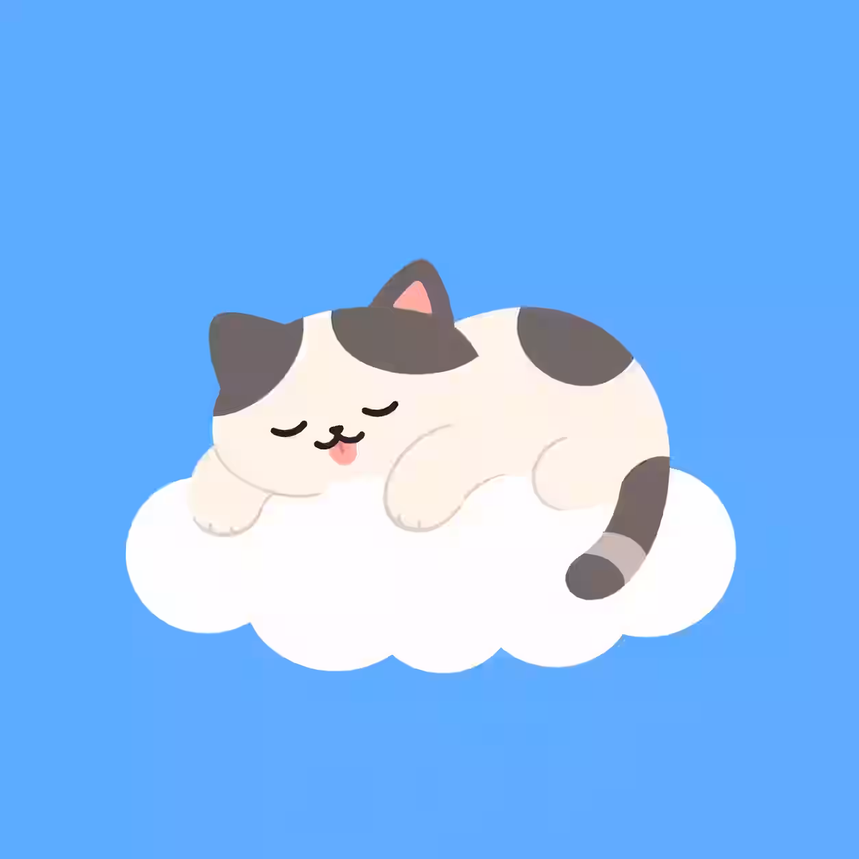 Cute sleeping cat resting on a fluffy cloud cartoon profile picture.