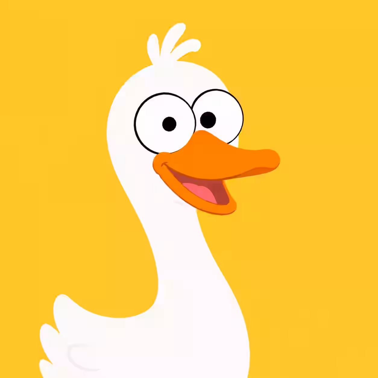 Cute white duck cartoon profile picture with orange beak on a yellow background.