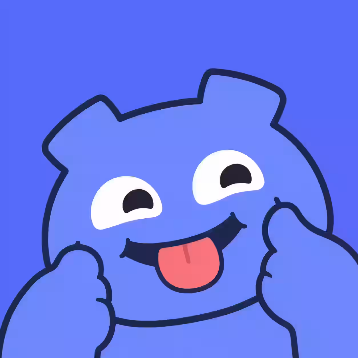 Cute Discord Wumpus smiling with its tongue out and giving two thumbs up.