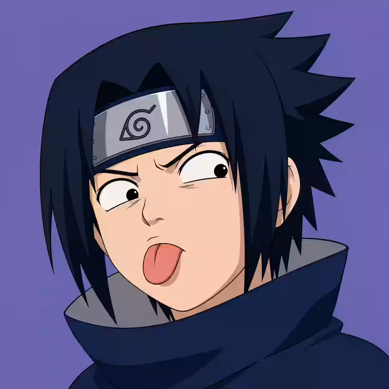 Funny Sasuke profile picture with tongue out and silly expression.