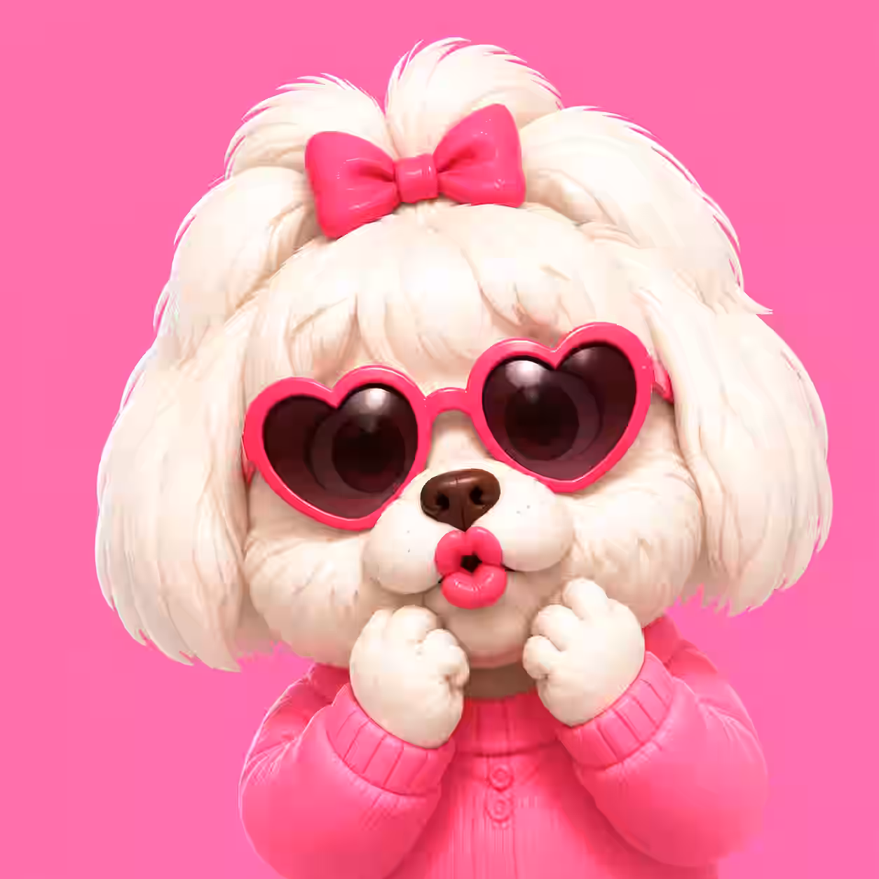 Maltese dog wearing pink sweater and heart sunglasses cute cartoon avatar.