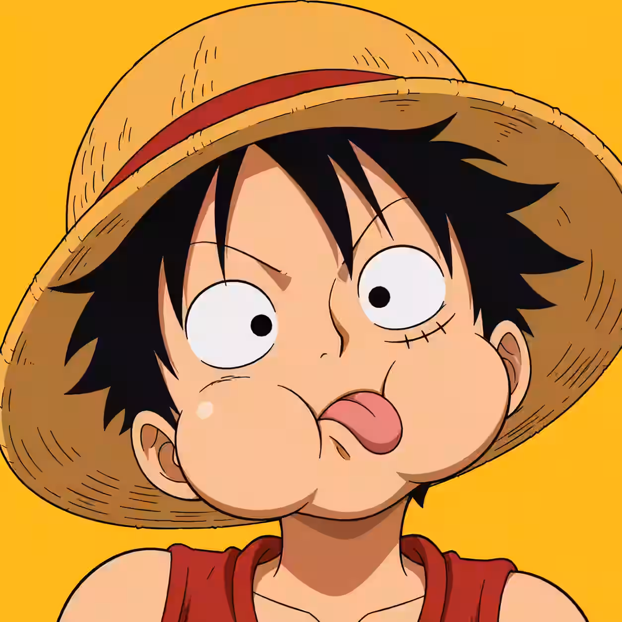 Funny Luffy profile picture with puffed cheeks and silly face.