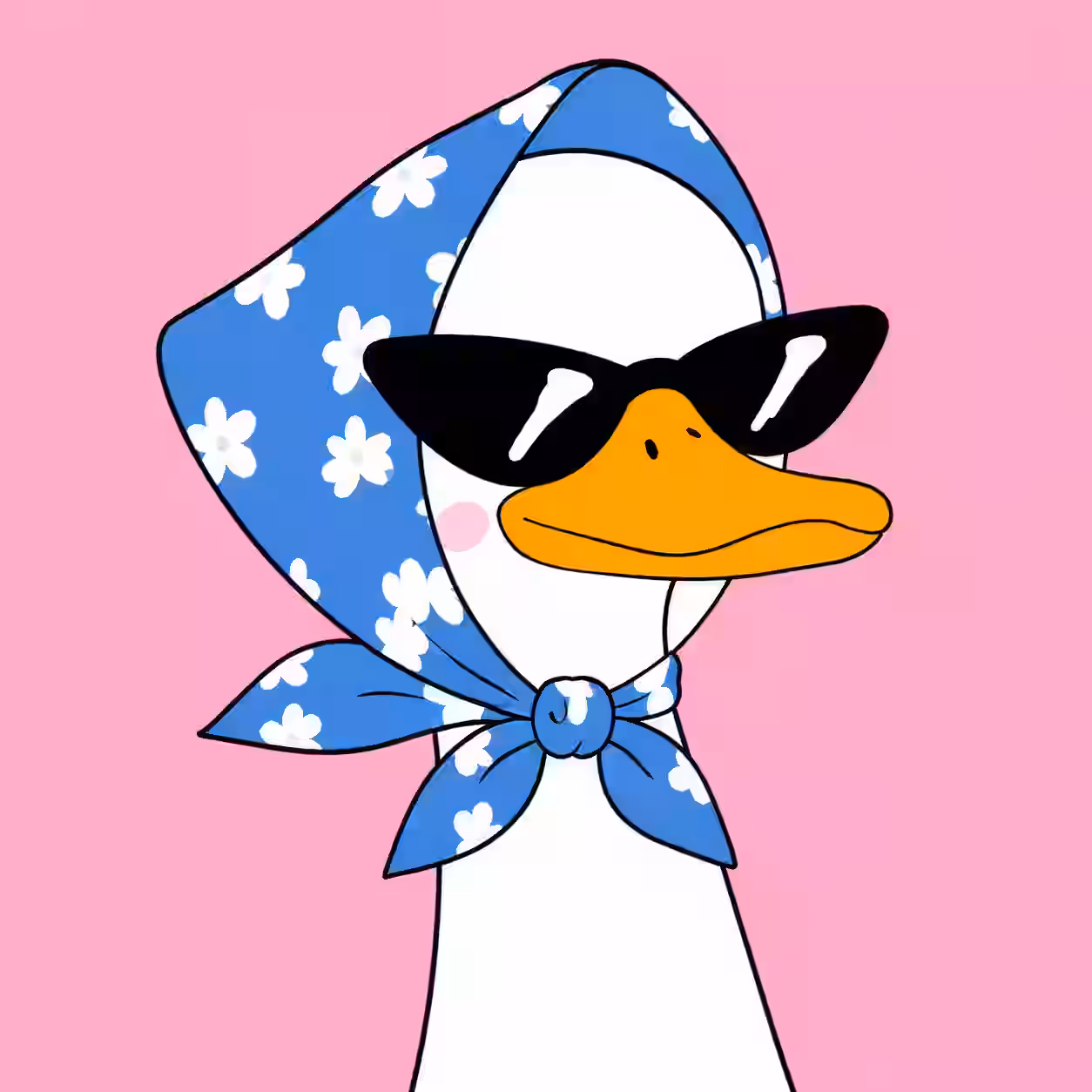 Cool cartoon duck profile picture wearing sunglasses and a blue flower hat.
